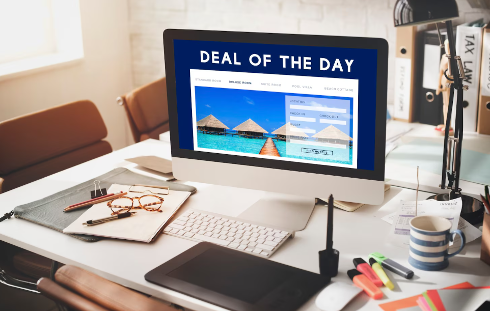 Computer screen showing “Deal of the Day” travel booking website